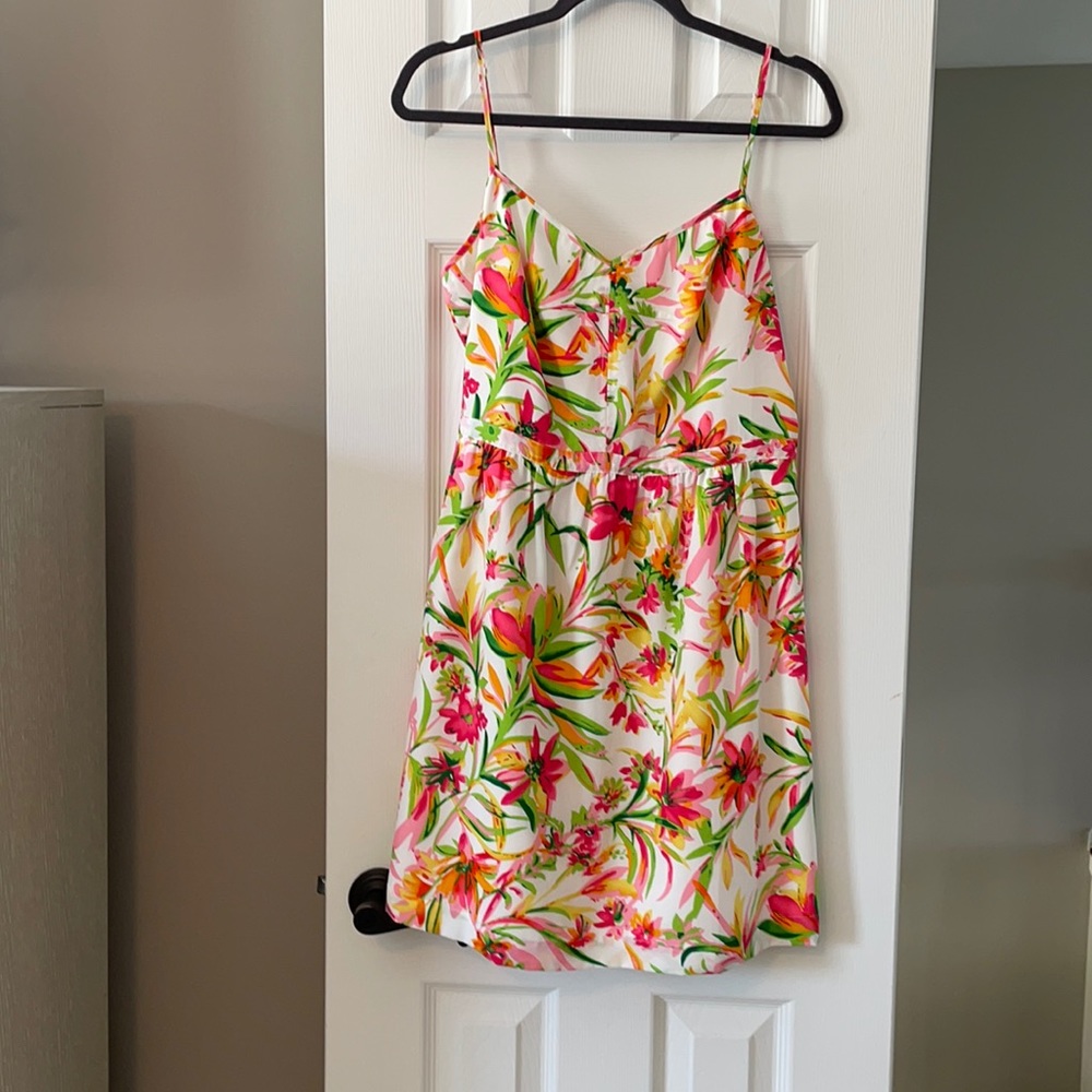 J. Crew Factory white floral spaghetti strap dress